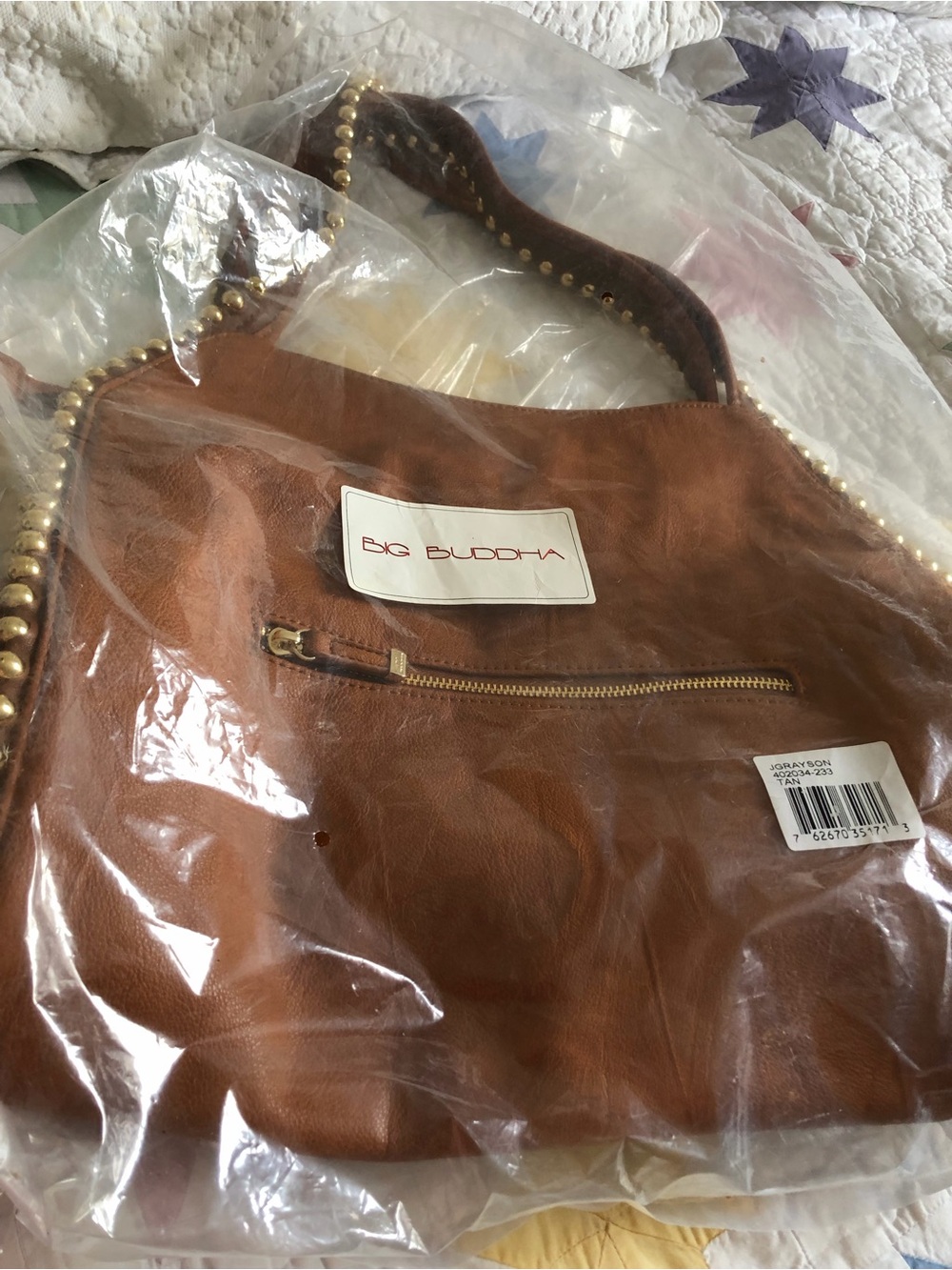 Big Buddha Cognac Brown Shoulder Bag with Gold Studs